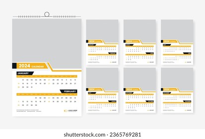 plantilla de calendario de pared de 2024, diseño moderno de calendario de seis páginas listo para imprimir 