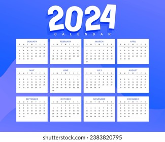 2024 wall calendar template with months and dates design vector