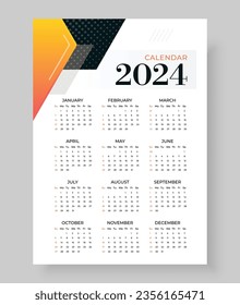 2024 wall calendar template one page design, Week start Sunday, Simple vertical calendar design template. Wall calendar in a minimalist style