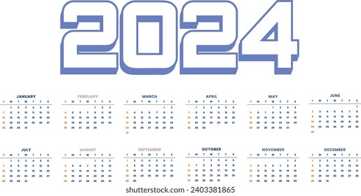 2024 wall calendar template schedule events vector