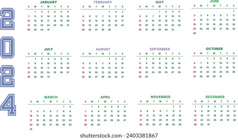Eventos de programación de plantillas de calendario de pared de 2024 vector
