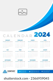 2024 Wand Kalender Vektorgrafik. Die Woche beginnt am Sonntag, Einfache Planer-Design-Vorlage, 2024 Jahre Corporate Business Kalender Design-Vorlage. Verwendung für Wand-, Schreibtisch- oder Geschäftsplanungskalender 