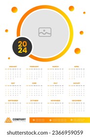 2024 wall Calendar vector illustration. week starts on Sunday, Simple planner design template, 2024 year corporate business calendar design template. use to wall, desk or business planner calendar 