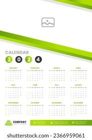 2024 wall Calendar vector illustration. week starts on Sunday, Simple planner design template, 2024 year corporate business calendar design template. use to wall, desk or business planner calendar 