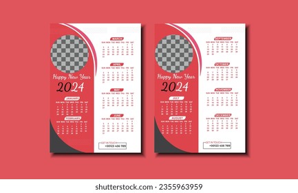 plantilla vectorial de calendario de pared 2024. vector de plantilla de negocio. Comienza la semana el domingo, plantilla de 2 páginas de calendario de pared 2024.