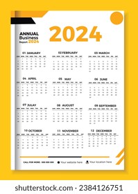 2024 wall calendar vector template. 