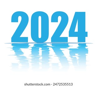 2024 water reflect vector, 2024 year with white background, water reflect 2024, sky blue 2024, water effect 