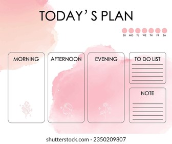 2024 watercolor planner with orange,yellow,pink.Vector illustration for kid and baby.Editable element