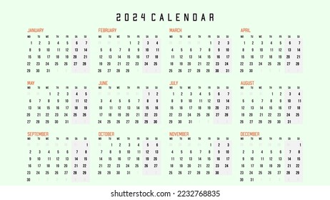 2024 Weekly Calendar - Table Calendar Vector Artwork