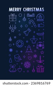 2024 Xmas colorful poster or banner in outline style - vector Merry Christmas vertical illustration with dark background 
