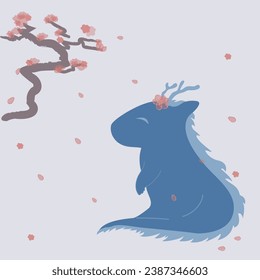 2024 Year of the Blue Dragon, plum tree and blue dragon