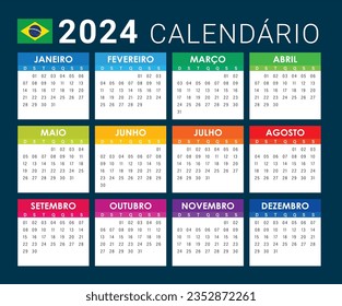 2024 year Brazilian Calendar vector full editable, calendário eps