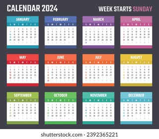 2024 year calendar, calendar design for 2024 starts sunday