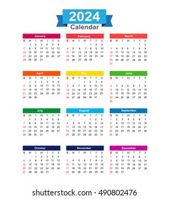 2024 Year calendar isolated on white background vector illustration eps10