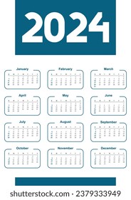 2024 year calendar template. Simple corporate calender layout a3 format. Week starts on Sunday. 