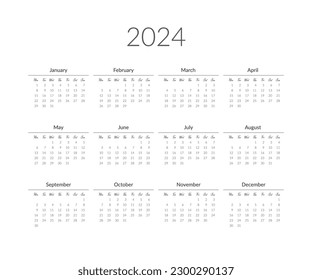 2024 year calendar template. Vector illustration.