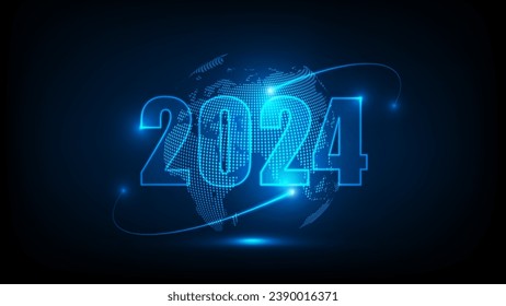 2024 Jahr Digitaler Samrt-Welt-futuristischer Interface-Technologie-Hintergrund, Vektorgrafik