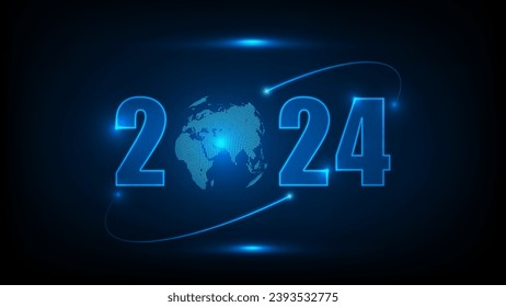 2024 Year Digital smart world futuritic interface technology back, Vector Illustration