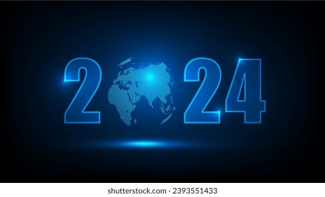 2024 Year Digital smart world futuristic interface technology background, Vector Illustration