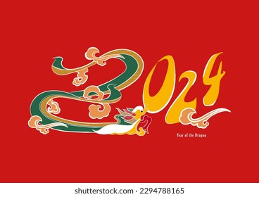 2024 año del dragón. Año nuevo chino. Año nuevo tradicional. festival lunar. Asia y el zodiac oriental imagen clip art. sobre rojo y tarjeta de saludo plantilla roja. de fondo. 