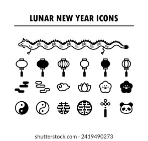 2024 (Year of the Dragon) Chinese New Year Vector Icon Set