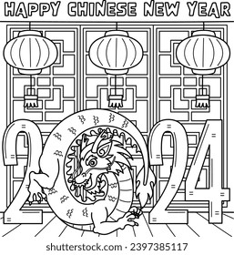 2024 Year of the Dragon Coloring Page for Kids