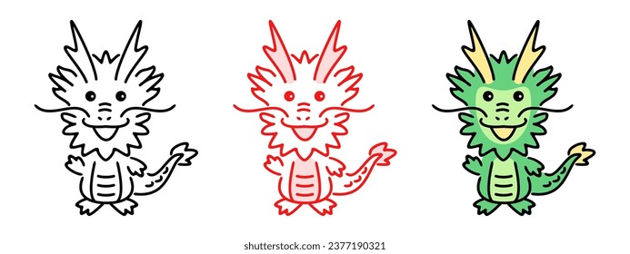 2024 Year of the Dragon, Happy New Year Simple and cute Japanese zodiac dragon. Vector illustration.