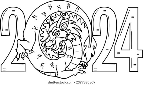 2024 Year of the Dragon Isolated Coloring Page