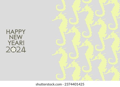 2024 Year of the Dragon Japanese New Year's card Seahorse pattern