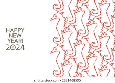 2024 Year of the Dragon Japanese New Year's card Seahorse pattern