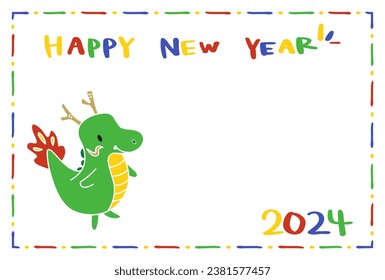 2024, Year of the Dragon, simple template for New Year's cards