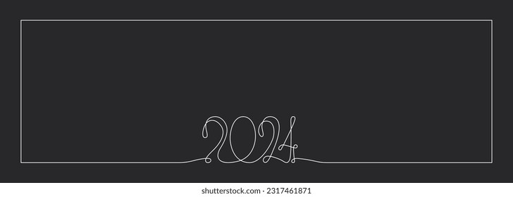 2024 year frame. Hand draw vector stock illustration isolated on black chalkboard background for social media template, print industry or design photo album. Editable stroke. EPS10