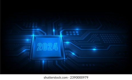 2024 year futuristic AI Artificial Intelligence chipset on circuit board suitable for future technology artwork, Technology abstract background, Vector illustration