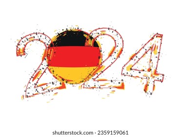 2024 Jahr im Grunge-Stil mit der Flagge Deutschlands. Feiertagsgrunge, Vektorgrafik.