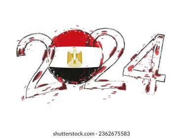 2024 Year in grunge style with flag of Egypt. Holiday grunge vector illustration.