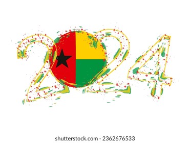 2024 Year in grunge style with flag of Guinea-Bissau. Holiday grunge vector illustration.