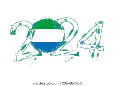 2024 Year in grunge style with flag of Sierra Leone. Holiday grunge vector illustration.