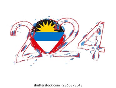 2024 Year in grunge style with flag of Antigua and Barbuda. Holiday grunge vector illustration.
