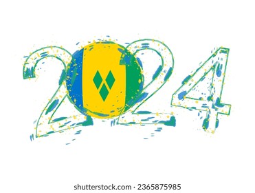 2024 Year in grunge style with flag of Saint Vincent and the Grenadines. Holiday grunge vector illustration.