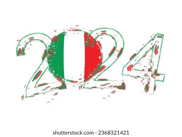 2024 Year in grunge style with flag of Italy. Holiday grunge vector illustration.