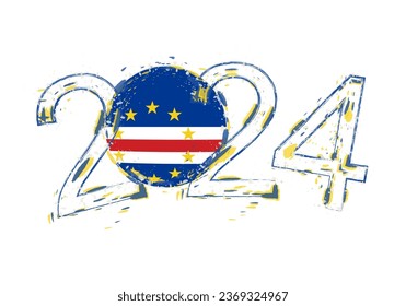 2024 Year in grunge style with flag of Cape Verde. Holiday grunge vector illustration.