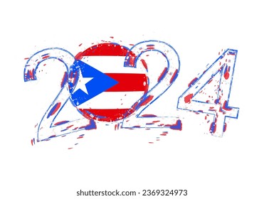 2024 Year in grunge style with flag of Puerto Rico. Holiday grunge vector illustration.