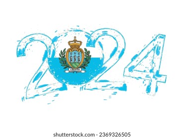 2024 Year in grunge style with flag of San Marino. Holiday grunge vector illustration.