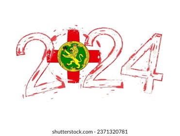 2024 Year in grunge style with flag of Alderney. Holiday grunge vector illustration.