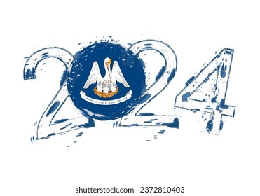 2024 Year in grunge style with flag of Louisiana. Holiday grunge vector illustration.