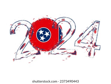 2024 Year in grunge style with flag of Tennessee. Holiday grunge vector illustration.
