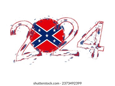 2024 Year in grunge style with flag of Confederate. Holiday grunge vector illustration.