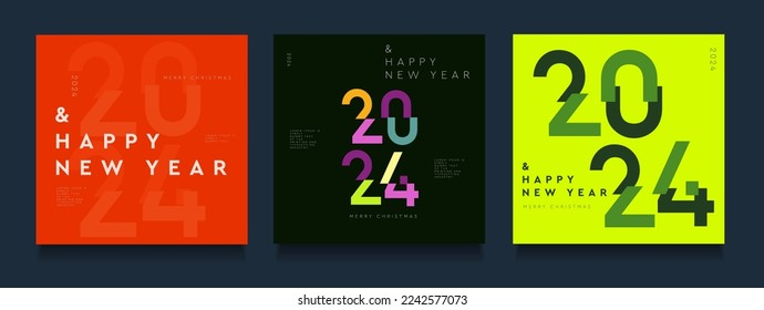 2024 year. Happy New Year and Merry Christmas trend design for banner, web, social network, cover and calendar. Minimalistic background in the red, black, green colors.