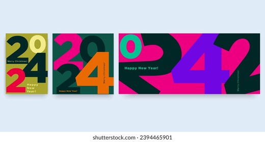 2024 Year. Happy New Year 2024 and Merry Christmas. Background Number 2024 in the Green, Black, Rink, Orange Colors. Abstract Vector Illustration for Social Media, Poster, Banner, Cover.