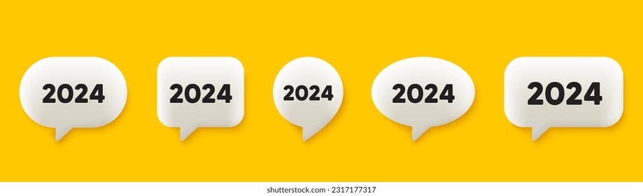 2024 year icon. 3d chat speech bubbles set. Event schedule annual date. 2024 annum planner. 2024 talk speech message. Talk box infographics. Vector